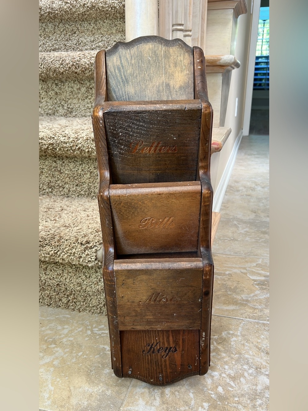 Vintage Wooden Wall Mail & Key Tiered Organizer